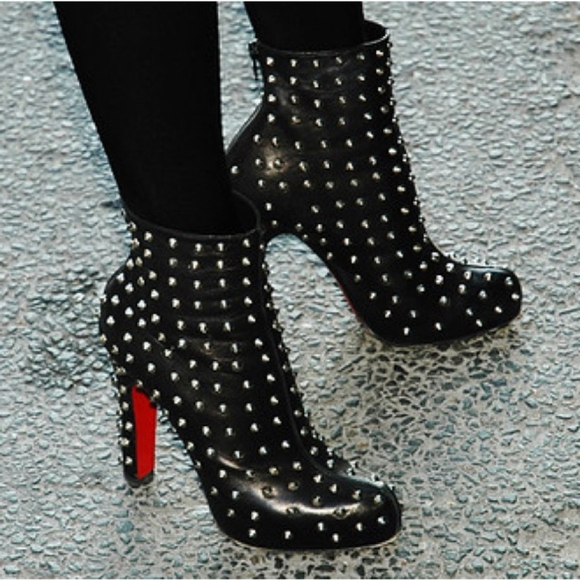 Christian Louboutin Black Studded Leather Ankle Boots with Red Soles - Picture 2 of 12